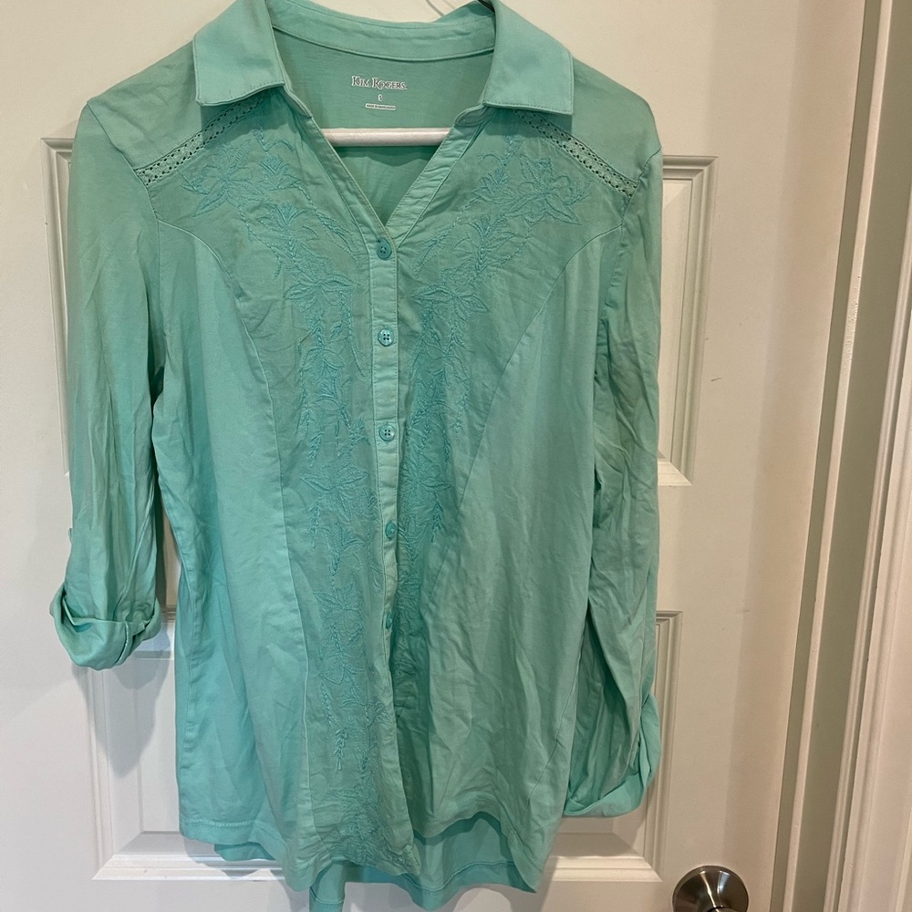 Kim Rogers Aqua Button-Down Shirt